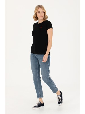 U.S. Polo Assn. 50262656-VR046 Kadın Siyah Basic T-Shirt