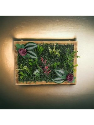 Ddtrend Ahşap Çerçeveli Yapay Çiçek Duvar Paneli Şimşir Dikey Bahçe Aranjman 48-68 cm Model:4
