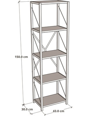 Furnature Design 5 Dar Raflı Metal Kitaplık Dekoratif Çok Amaçlı Raf - Antrasit