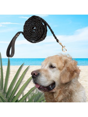 PLM Gerçek Deriden El Yapımı Köpek Gezdirme Kayışı 215 cm Uzunluk çelik Gemici Kancalı ergonomik El Tutma Sapı