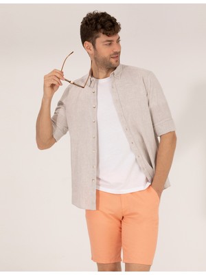 Pierre Cardin Erkek Açık Kahverengi Regular Fit Uzun Kollu Gömlek 50265119-VR002