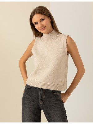 Pierre Cardin Kadın Krem Melanj Slim Fit Balıkçı Yaka Süveter 50259953-VR159