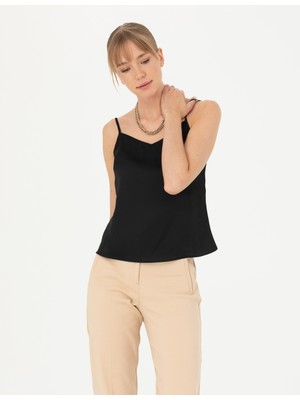 Pierre Cardin Kadın Siyah Saten Regular Fit Bluz 50273057-VR046