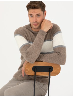 Pierre Cardin Erkek Kum Melanj Slim Fit Bisiklet Yaka Triko Kazak 50278026-VR123