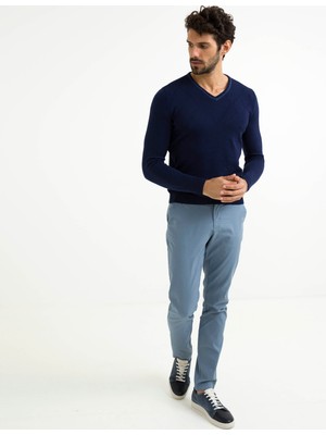 Pierre Cardin Erkek Lacivert Slim Fit V Yaka Triko Kazak 50194465-VR033