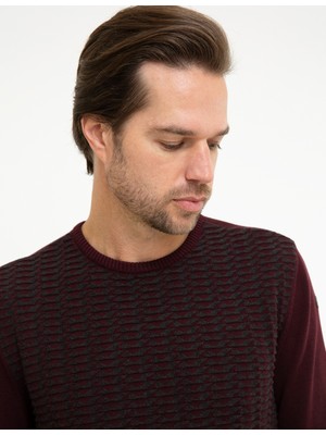 Pierre Cardin Erkek Bordo Slim Fit Triko Kazak 50218114-VR014