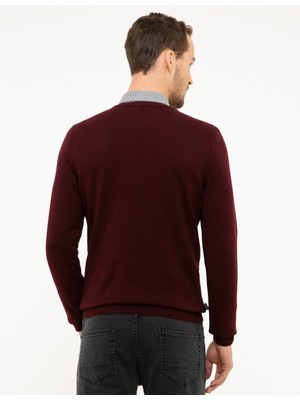 Pierre Cardin Erkek Bordo Slim Fit V Yaka Triko Kazak 50210748-VR014