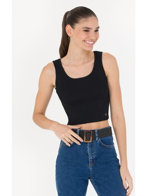 Pierre Cardin Kadın Siyah Crop Top Trıko Bluz 50275775-VR046