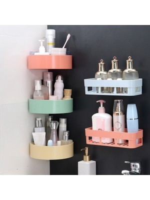 Mingjin Shop2 Yuvarlak Yeşil Tarzı Banyo Raf Organizatör Tuvalet Yapışkanlı Şampuan Jeli Depolama Sepeti Dekorasyon Banyo Köşe Duş Rafı Raf Aksesuarları (Yurt Dışından)