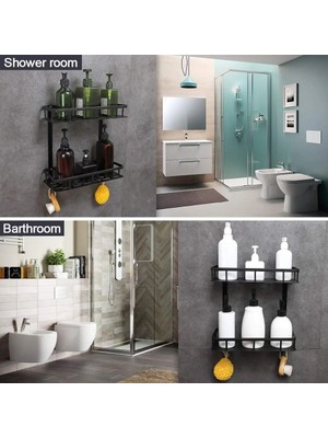 Mingjin Shop2 2 Katmanlı Stil Banyo Duş Rafı Hiçbir Matkap Yapışkanlı Siyah Uzay Alüminyum Banyo Aksesuarları Sabit Raf Duvar Rafı Organizatör (Yurt Dışından)