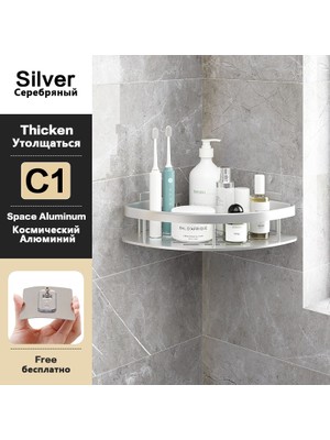 Mingjin Shop2 C1-Punç Yok-Gümüş Tarzı Banyo Rafları Köşe Alüminyum Tuvalet Üçgen Havlu Saklama Duvar-Çivisiz Duş Raf Raf Banyo Aksesuarları Duvar Rafı (Yurt Dışından)