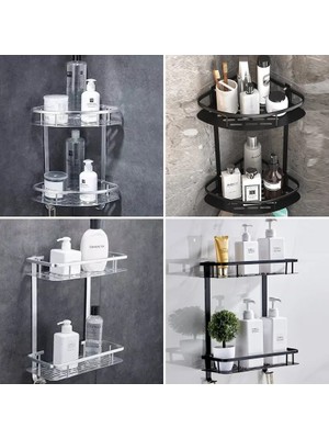 Mingjin Shop2 D-Siyah-2 Tarzı Uzay Alüminyum Banyo Rafı Delme Yok Duş Caddy Rafları Mutfak Depolama Sepeti Yapışkanlı Emme Köşe Rafları Duş (Yurt Dışından)