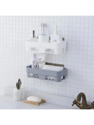 Mingjin Shop2 Gri Tarzı Ücretsiz Delme Banyo Rafı Vanity Depolama Rafı Banyo Duvar Duvara Monte Banyo Vantuz Fg Raf Wf (Yurt Dışından)