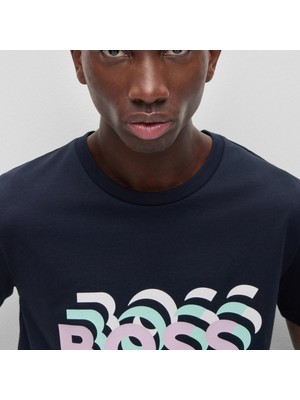 Boss Erkek Marka Logolu Yavarlak Yakalı Pamuklu Günlük Kullanım Lacivert T-Shirt 50489581-404