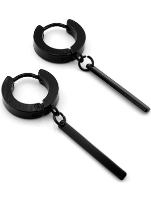 Solfera Bar Çubuk Sallantılı Siyah Paslanmaz Çelik Halka Erkek Küpe ER071