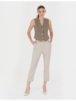 Pierre Cardin Kadın Bej Çizgili Kumaş Pantolon 50273067-VR011