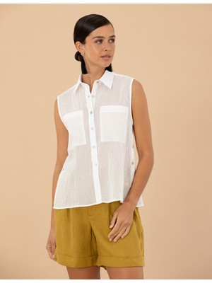 Pierre Cardin Kadın Ekru Regular Fit Kolsuz Gömlek 50262500-VR019