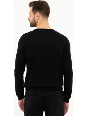 Pierre Cardin Erkek Siyah Slim Fit Bisiklet Yaka Triko Kazak 50218120-VR046