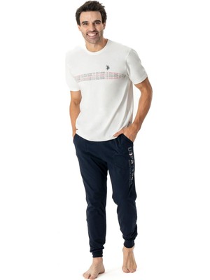 U.S. Polo Assn. 18797 Erkek Kısa Kollu Paçası Bantlı Pijama Takımı-Ekru