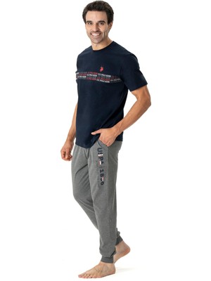 U.S. Polo Assn. 18797 Erkek Kısa Kollu Paçası Bantlı Pijama Takımı-Lacivert