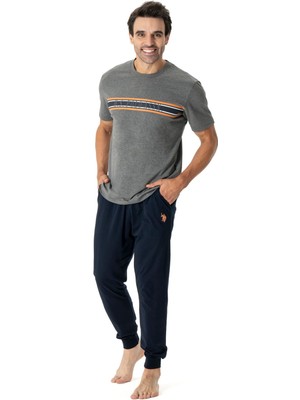 U.S. Polo Assn. 18788 Erkek Kısa Kollu Paçası Bantlı Pijama Takımı-Antrasitmelanj