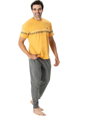 U.S. Polo Assn. 18790 Erkek Kısa Kollu Paçası Bantlı Pijama Takımı-Sarı