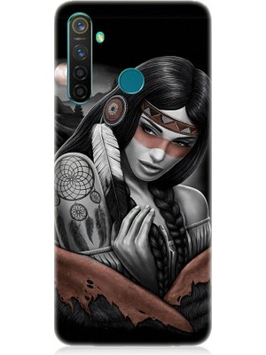 Teknomeg Realme 5 Pro Uyumlu Kızılldereli Kız Dreamcatcher Desenli Silikon Kılıf