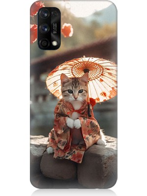 Teknomeg Realme 7 Pro Uyumlu Geyşa Kıyafetli Kedi Desenli Silikon Kılıf