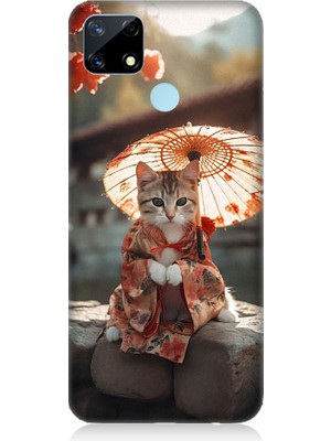 Teknomeg Realme C17 Uyumlu Geyşa Kıyafetli Kedi Desenli Silikon Kılıf