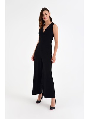 Kolsuz Laranor Siyah Tulum Önden Fermuarlı %95 Polyester Kadın 42 Beden Şık Tasarım