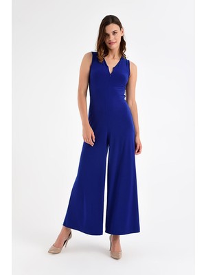 Laranor Kolsuz Önden Fermuarlı Tulum Saks Renkli %95 Polyester Kadın Moda