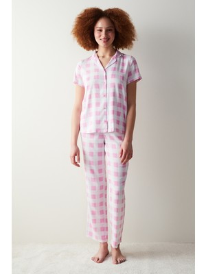 Penti Gingham Pembe Gömlek Pantolon Pijama Takımı