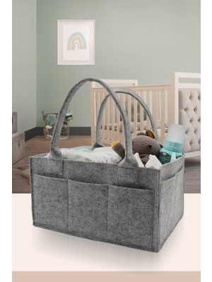 Jasper Sade Gri Keçe Anne Bebek Bakım Çantası Organizer Gri