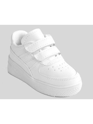 Ellaboni Unisex Çocuk Beyaz Sneaker Cırtlı Hafif Spor Ayakkabı Düz Tabanlı Rahat Kullanım
