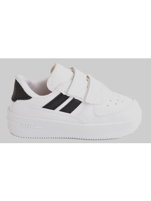 Ellaboni Günlük Unisex Çocuk Şeritli Beyaz Sneaker Cırtlı Hafif Rahat Spor Ayakkabı