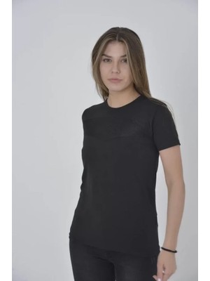 Adisia Gögüs Fileli Slim Fit T-Shirt - Siyah