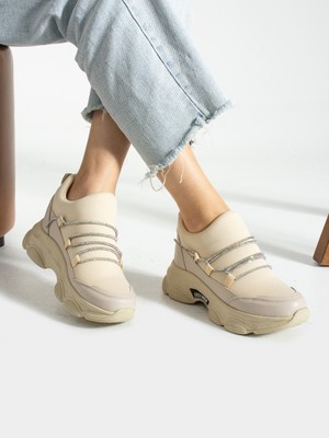 Alemdar Shoes Never Ekru Taş Detay Kadın Sneakers
