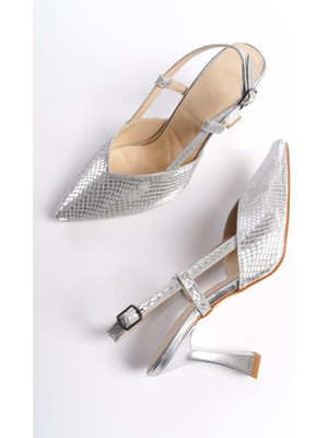 Modabuymus Parpar Parıltılı Gümüş Yüksek Topuklu Abiye Ayakkabı