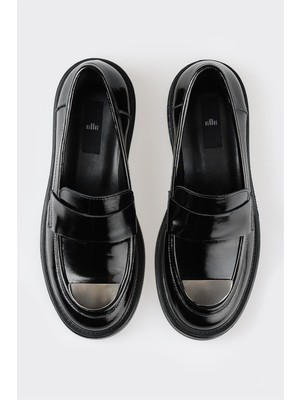 Elle Shoes Siyah Deri Kadın Loafer