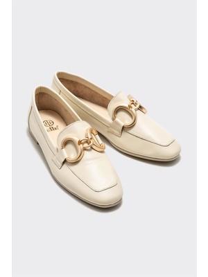 Elle Shoes Bej Deri Kadın Loafer