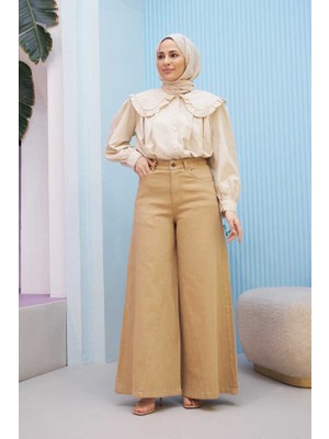 Neways 1162-PARÇA Boyalı Denim  Pantolon Bej