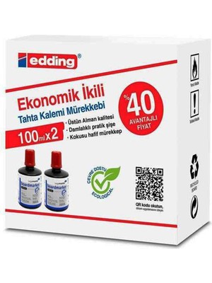 Çetiner Group Edding IM 1199 100 ml Yazı Tahtası Mürekkebi Kırmızı 2'li Paket