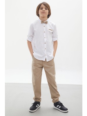 Kaanterry Erkek Çocuk Beyaz Gömlekli Papyonlu Takım Elbise 18127