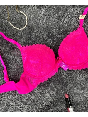 Intive Lingerie Barbie Pembe Double Push-up Dantelli Balenli İthal Sütyen -244