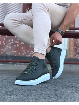 Afrodit Giyim CLZ947 CZ032 Haki Bağcıklı Sneakers  Yarım Bilek Bot