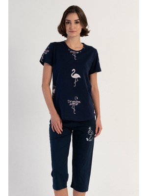Vienetta Pamuklu Kadın Kısa Kol Kaprili Pijama Takım