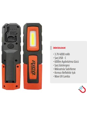 ALWAYSSPEED Rico Yeni Nesil Şarjlı Mıknatıslı LED Lamba 600 Lümen Tamirci Kapmçı Lambası