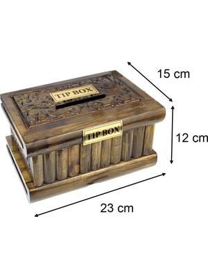 Hiçdurmaal Anahtar için Şifre Bölümlü Masif Ahşaptan Oyma Desenli Dekoratif Tip Box Bahşiş Kutu 1 Adet