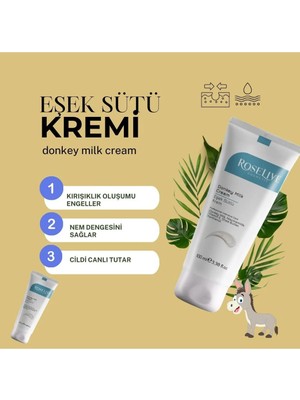 Roselive Hmd Doğal Eşek Sütlü El Yüz ve Vücut Kremi & Nemlendirici Cilt Bakım Kremi 100 ml