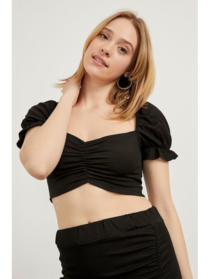 Armalife Kol Boğum Detaylı Crop Bluz